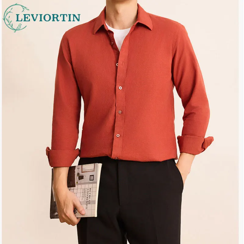 

Модные минималистичные мужские однотонные рубашки с длинным рукавом, свободные повседневные рубашки в деловом стиле, универсальные весенне-осенние классические рубашки