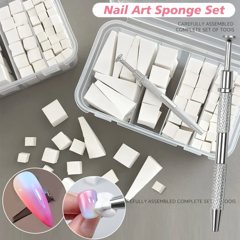 100/200Pcs Platz Nail art Schwamm Set Gradienten Nagel Pinsel Gel Polnisch Design Nagel Schwamm Greifen Stift Werkzeug maniküre Liefert