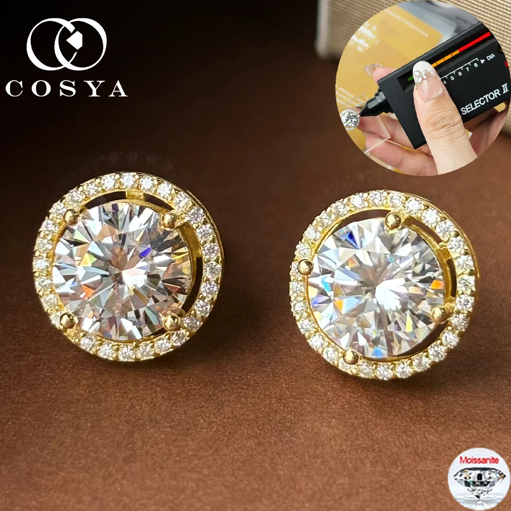 

COSYA 0,5/1/2 карата D цветные серьги-гвоздики с муассанитом для женщин S925 посеребренные 18-каратное золото VVS1 Lab серьги с бриллиантами ювелирные изделия