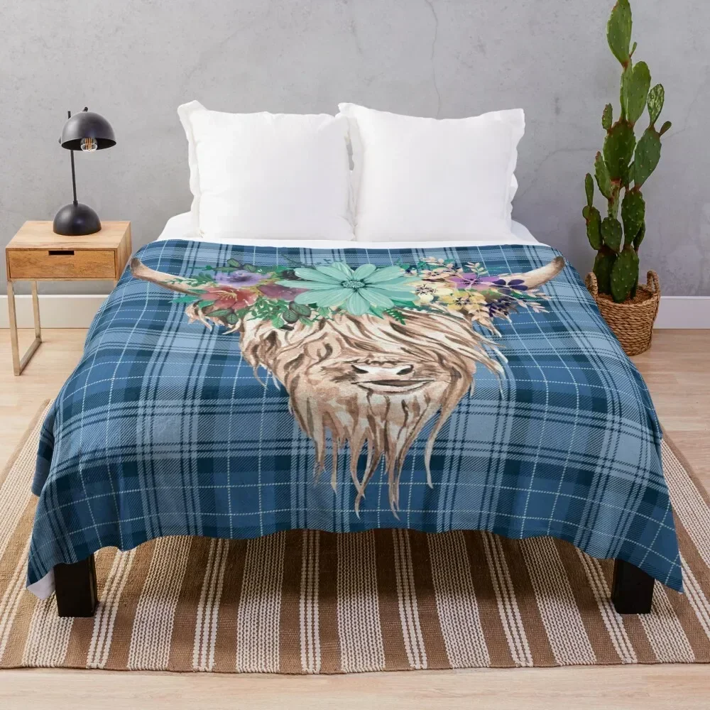 

Scottish highland cow tartan braveheart Throw Blanket Warm Flannel Blanket for Couch Chair Bedroom