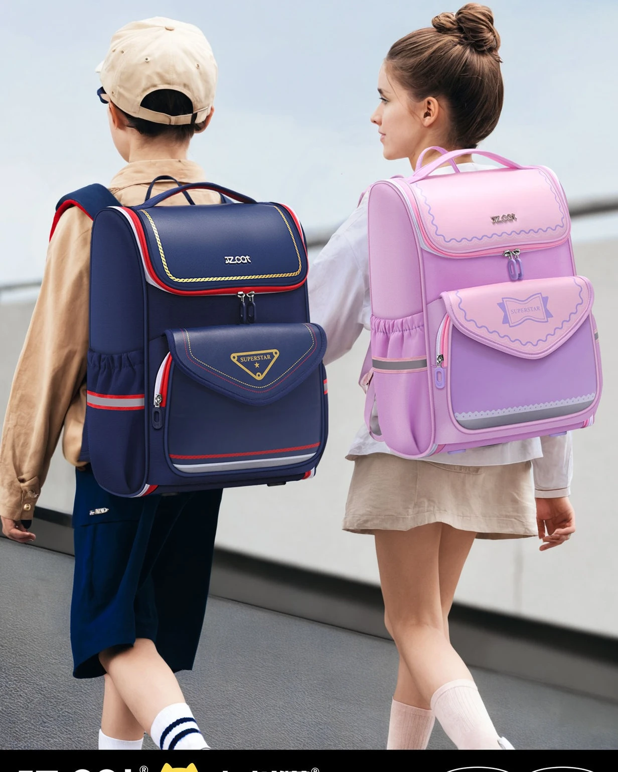 

Primary Students Schoolbag Boys Girls Luxury Backpack PU Nylon Waterproof Satchels Large Capacity Book Bag Kids Rucksack