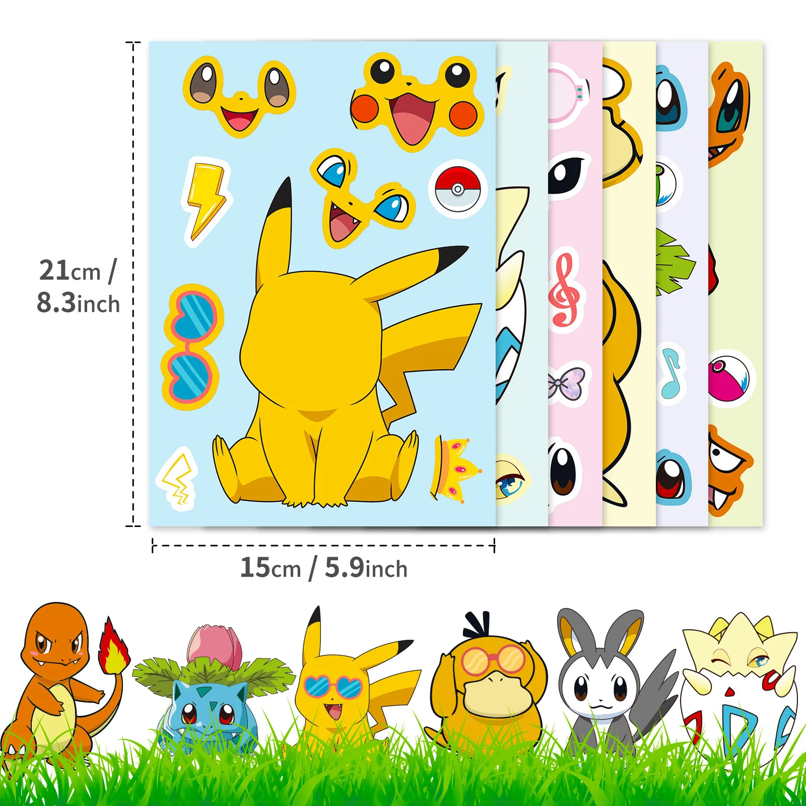 6Sheets Pokemon Pikachu Stickers Make A Face Puzzle Kids Charmander Make Your Own DIY Game Children Jigsaw Education Toys