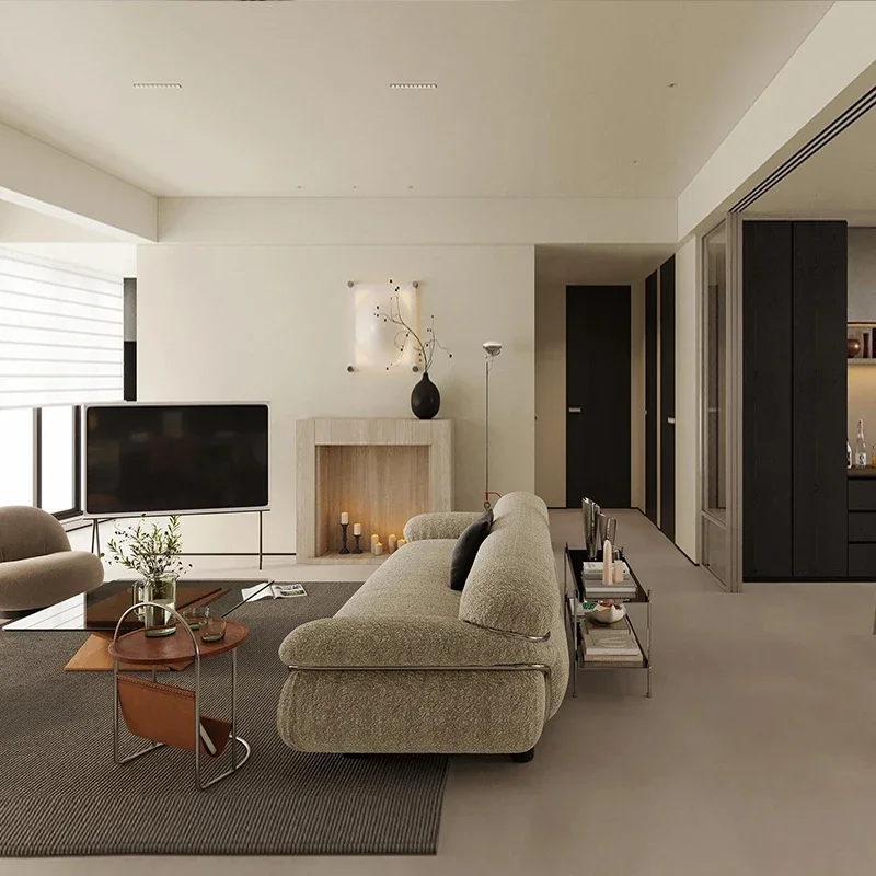 Divano ad anello in acciaio sesann retrò di lusso nordico leggero soggiorno divano in tessuto di cotone e lino a fila dritta wabi sabi