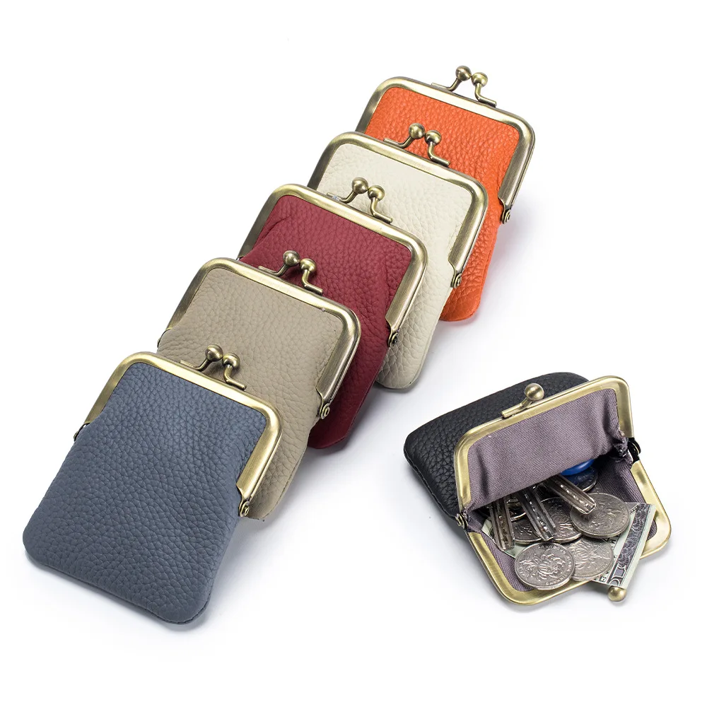 New Genuine Leather Coin Purse Brand Metal Frame Clutch Coin Bag Women Wallets Small Card Holder Pouch Wallet Mini Money Pocket