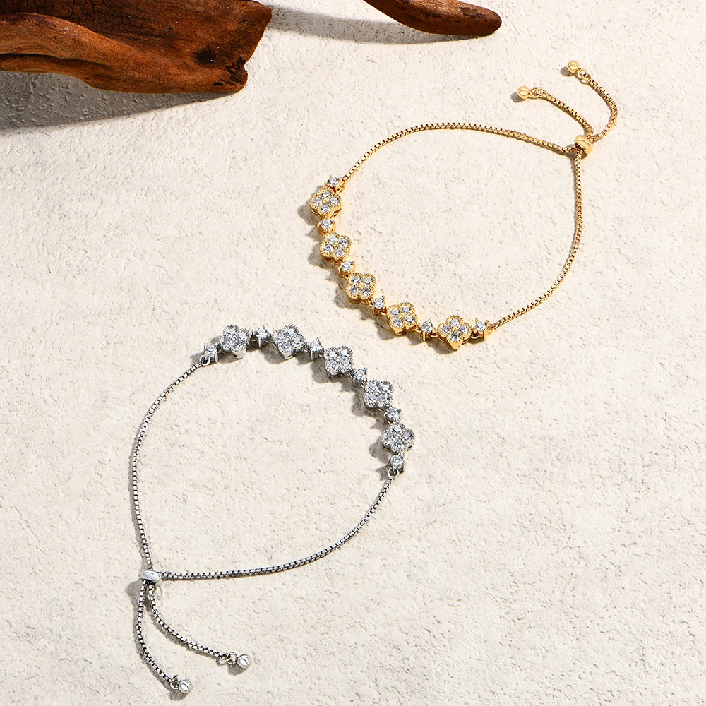 สร้อยข้อมือโมอิสซาไนต์ดีไซน์ดาว ATTAGEMS สำหรับผู้หญิง เงินแท้ S925 ปรับขนาดได้ 24 ซม. สายแบบกล่อง ของขวัญวันเกิดเสริมโชค เครื่องประดับ