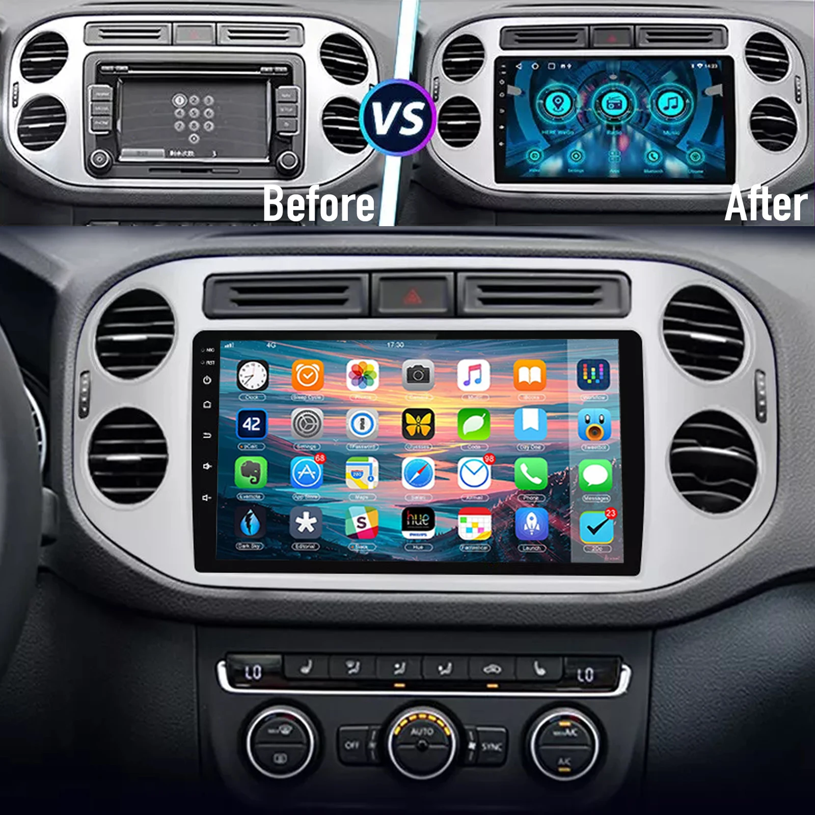 

9" Car Stereo Android 14 For VW Volkswagen Tiguan 2010-2016 Apple Carplay GPS Navi Wifi Bluetooth 32G FM/RDS Radio Head Unit SWC