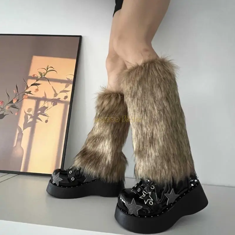 

31BF Women Faux Furs Leg Warmer Party Costumes Warm Fuzzy Leg Warmer Boot Cuffs Cover