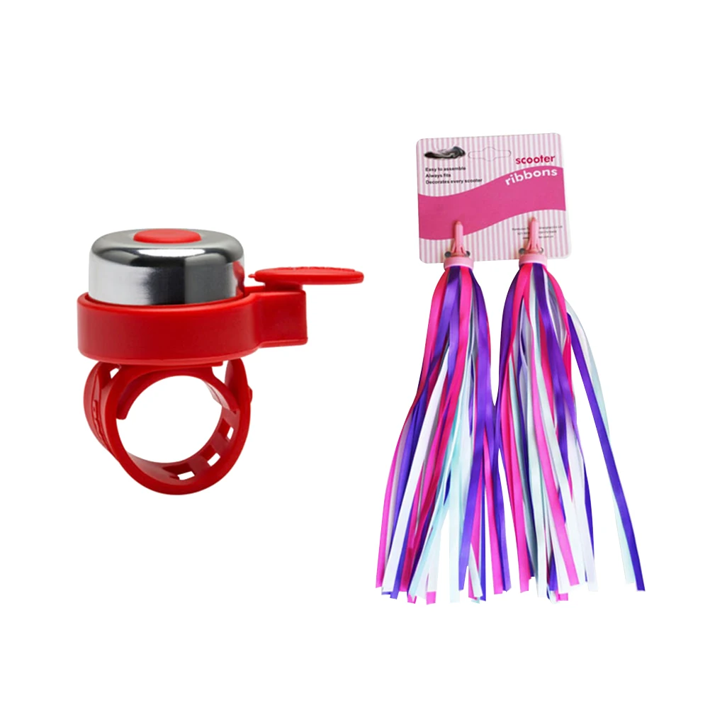 

2pcs Bike Handlebar Streamers Bells Set Shiny Tassel Kids Scooter Accessories Child Fringe Bicycle Bell Strap Decorations Riding