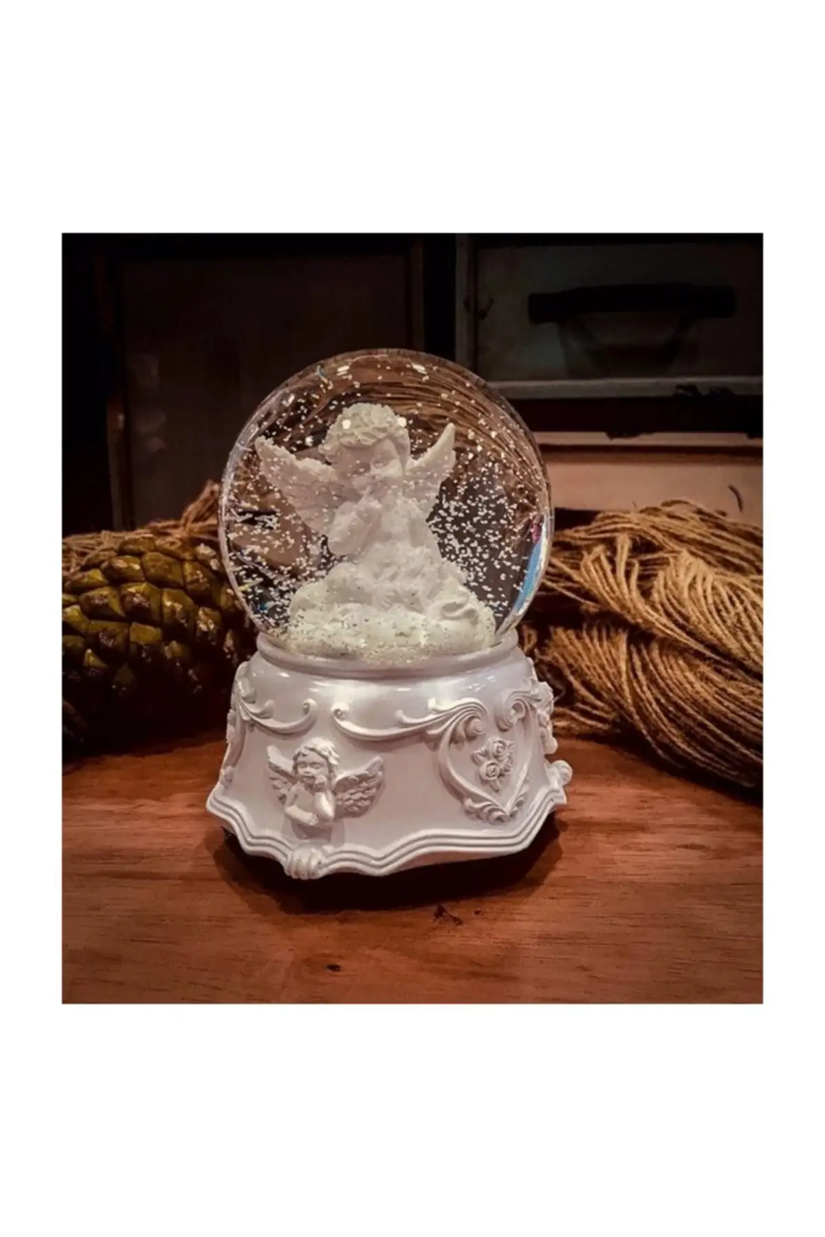 White Angel Large Size Musical Snow Globe Rotating From Body Gift Products Decorative Balls Home Office Products Young Room