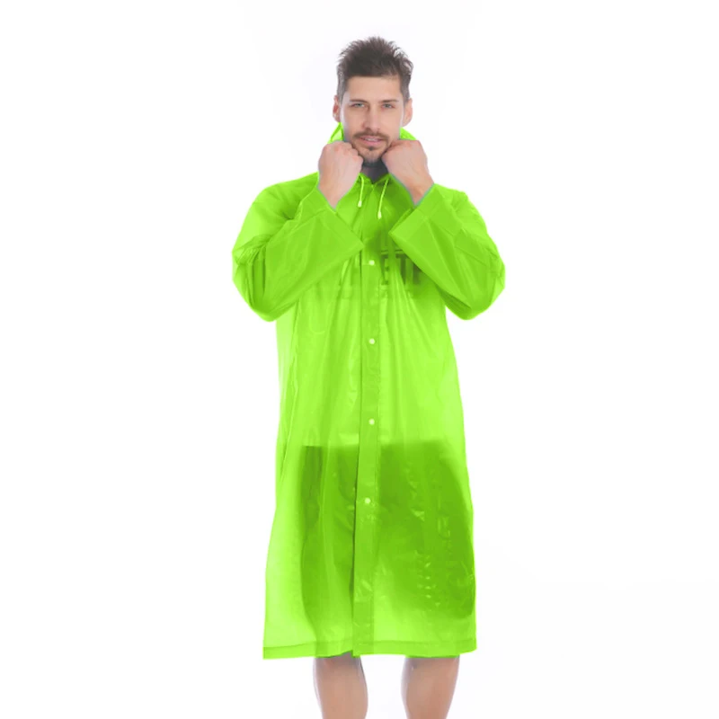 Fashion Adult Single Raincoat For Men And Women Thin Lightweight Outdoor Tourism Hiking Long Transparent Green Poncho