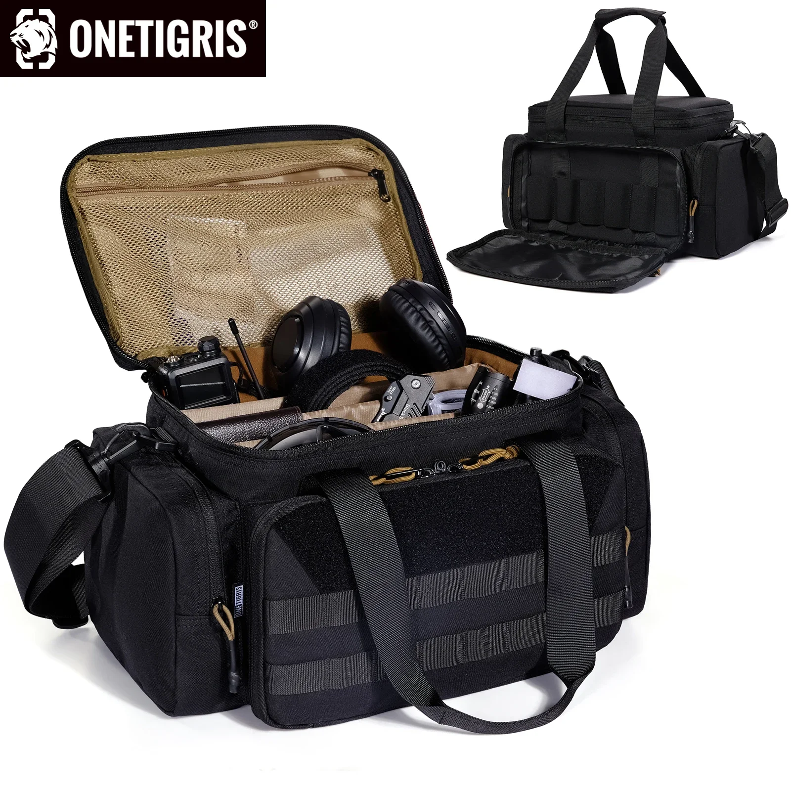 

ONETIGRIS Gun Range Bag, Hunting Shooting Range Bags for Handgun with 3 Removable Dividers Duffle Bag for Fishing, Hiking,Sports