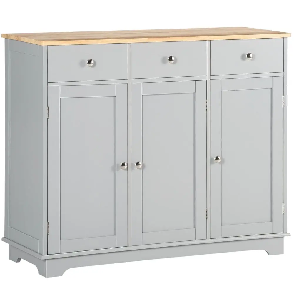 

Sideboard Buffet Cabinet with Solid Wood Countertop, Modern Kitchen Storage Cabinet, Coffee Bar Cabinet with 3 Drawers, Doors a