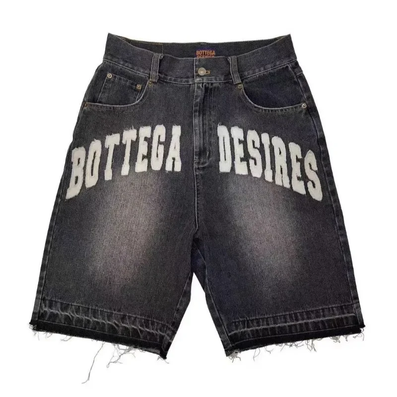 

Deeptown Y2k Vintage Wide Denim Shorts Women Washed Letter Embroidery Tassels American Retro Jeans Baggy Hip Hop Jorts Harajuku