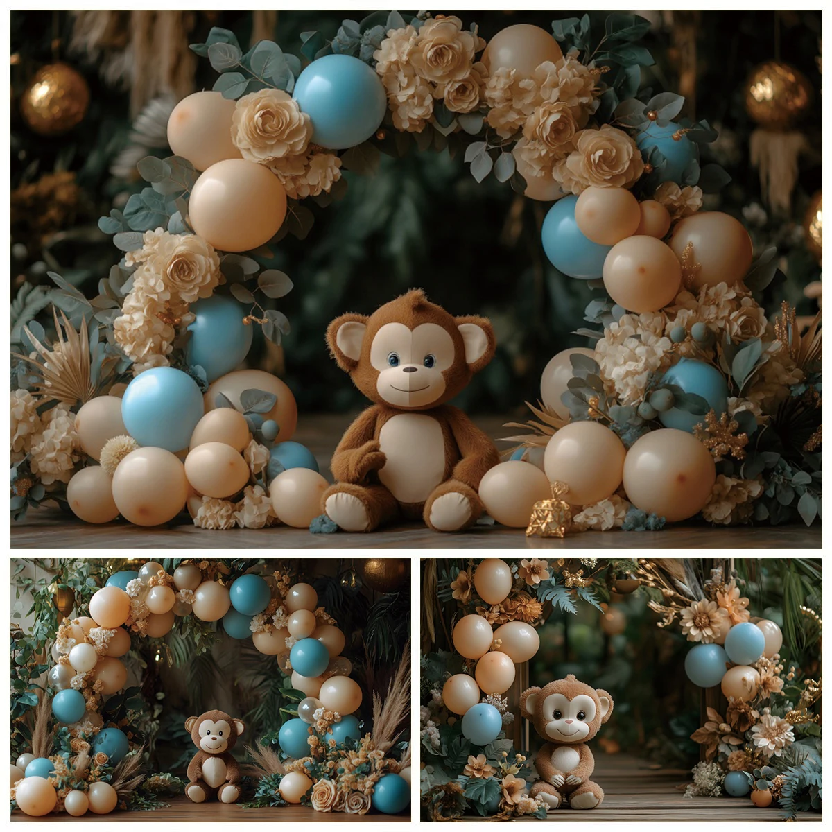 

Jungle Wildlife Backdrop Colorful Balloon Safari Wild Animal Monkey Kids Birthday Party Baby Shower Photography Background Decor