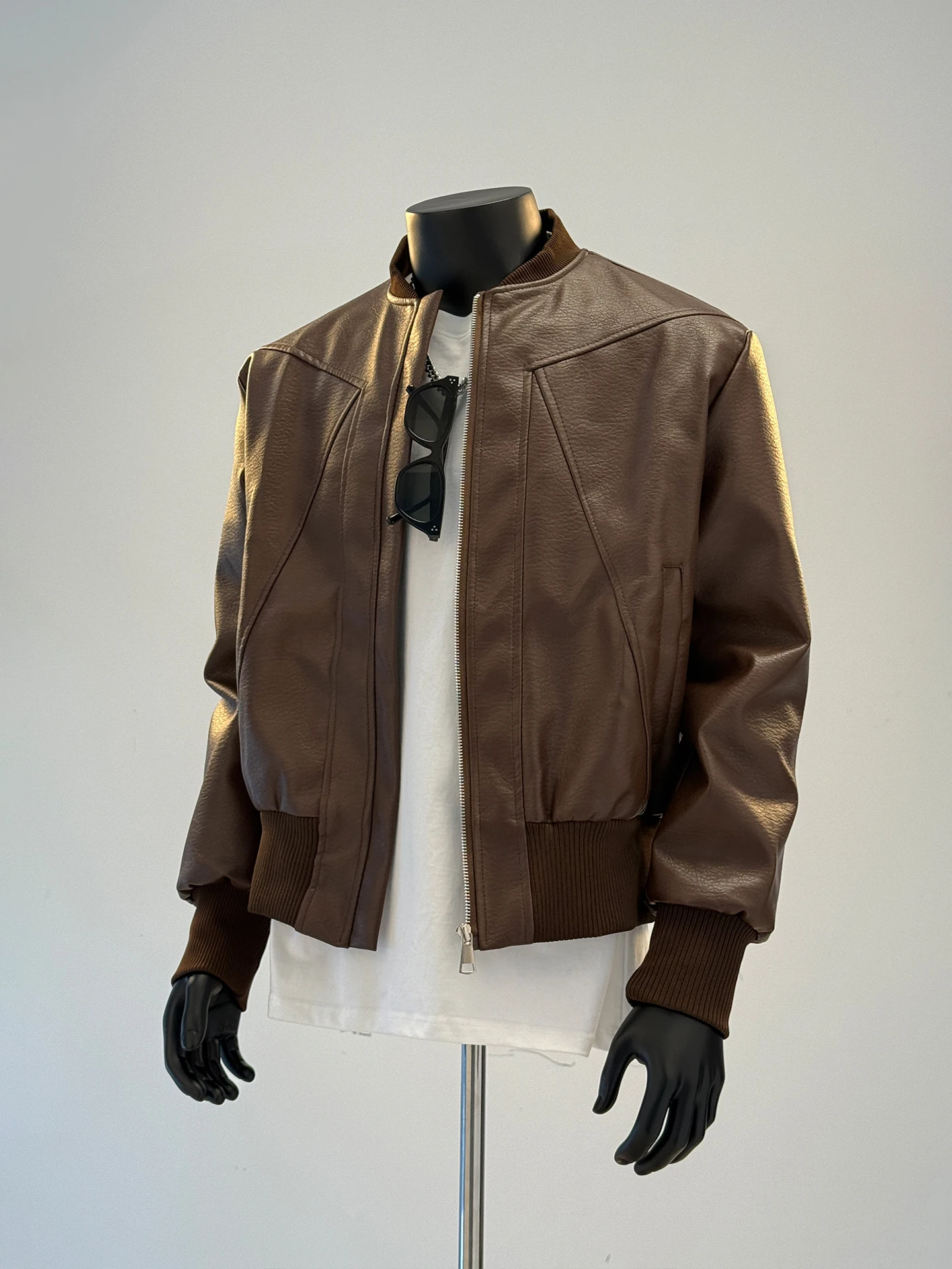 

American Retro Sle Baseball Collar Leather Jaet Men's Autumn New Loose Versatile Motorcycle Outerwear Cool Top