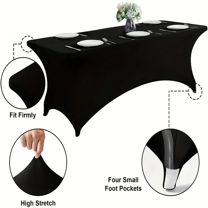 White/Black High Stretch Tablecloth Wedding Party Beauty Massage Elastic Hotel Birthday Table Cover Rectangular Table Cloth