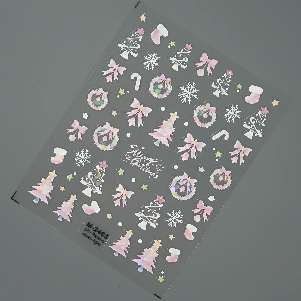 1 pçs rosa natal adesivos de unhas brilhante escudo luz arte do prego adesivos bonito bolha decorações de unhas decalques