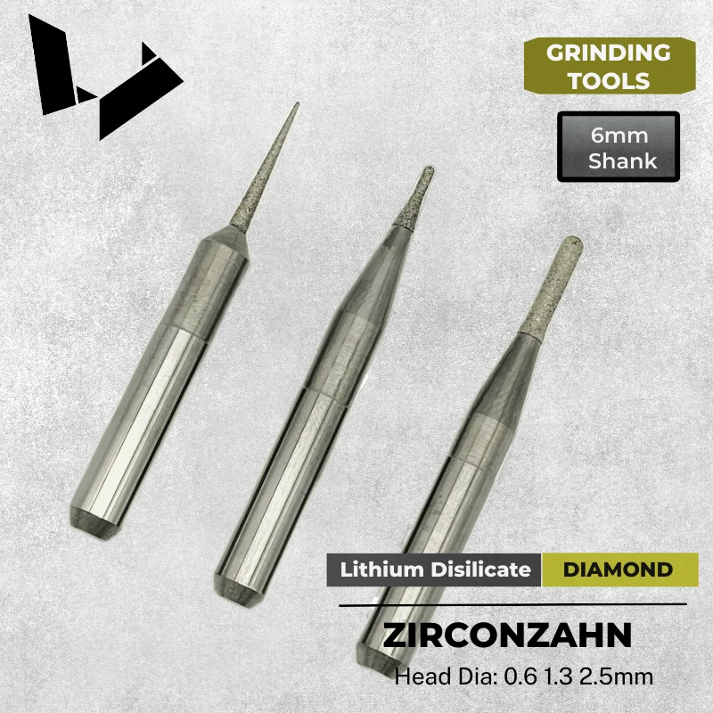 Zirkonzahn ZBAC2006 ZBAC2016 ZBAC2026 0.6mm 1.25mm 2.5mm CAD/CAM Diamond Bur for Wet Processing of Glass Ceramics(6mm shank)