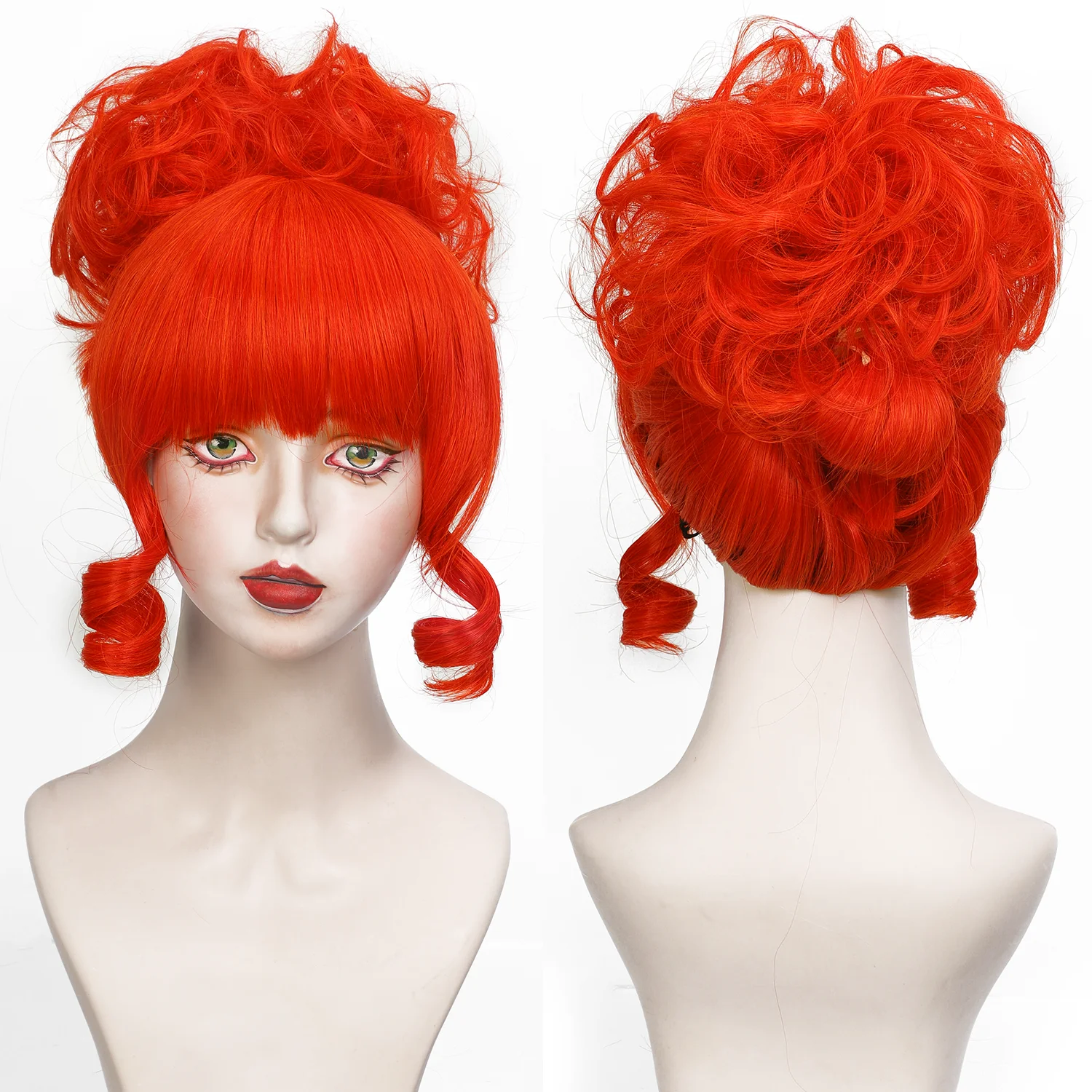Women's Red Short Curly Bun Synthetic Wig for Cosplay Miss Argentina Wig for Girls Halloween Costume Wig
