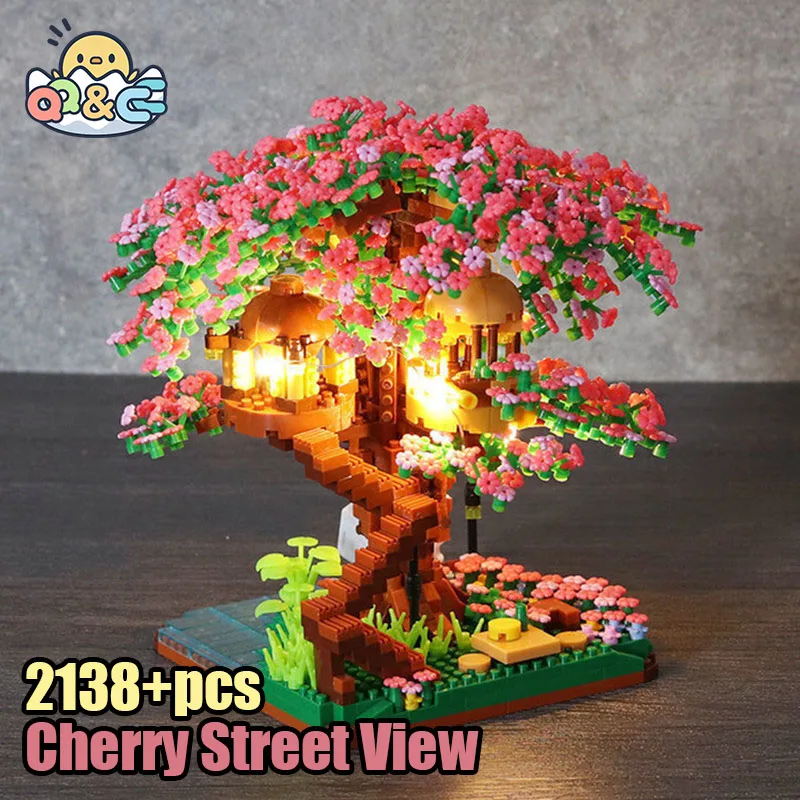 Zestaw klocków Mini Sakura Tree Diy Cherry Blossom Bricks z lekkim ornamentem modelu domku na drzewie Romantyczny prezent dla dziewczyny