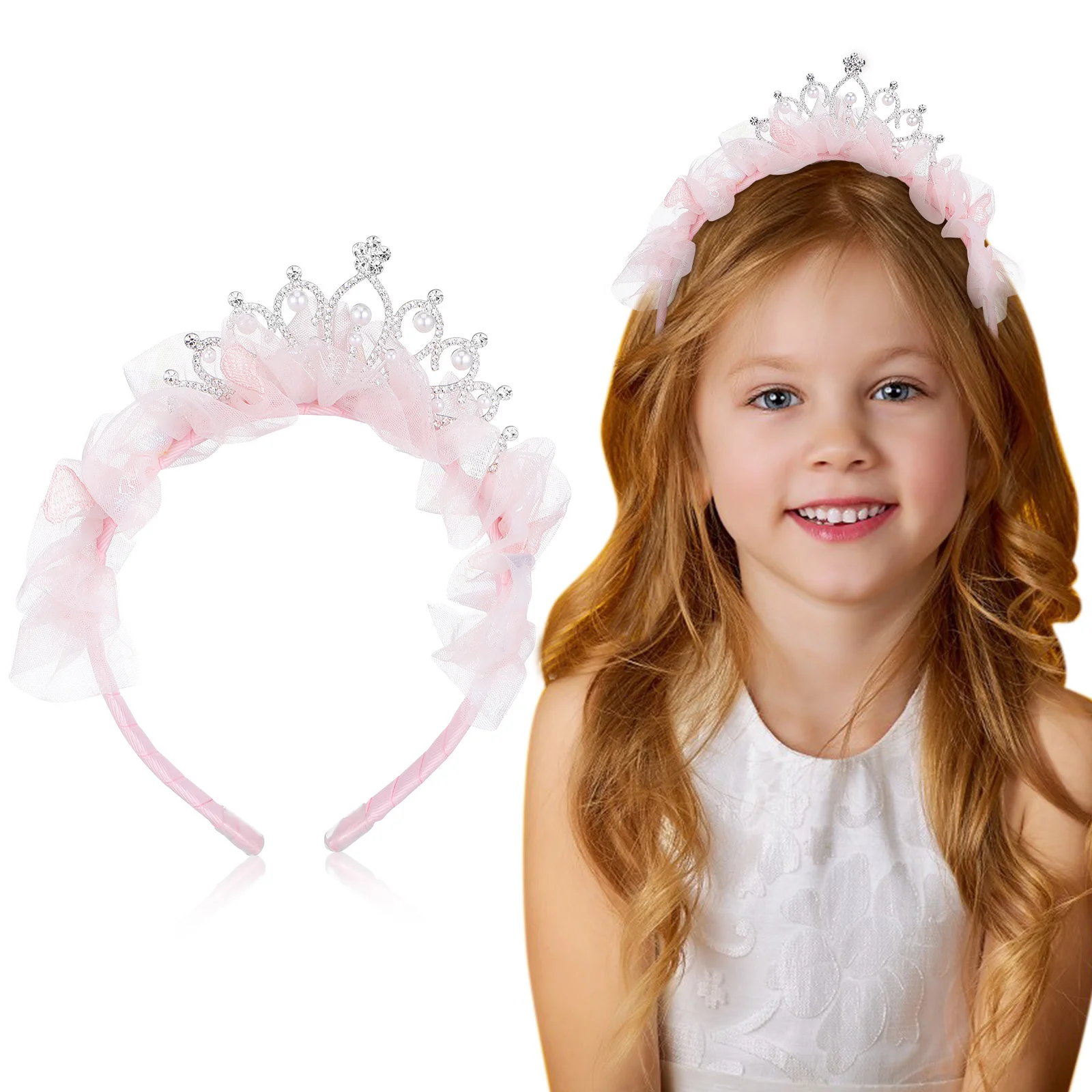 

Crown Headband Princess Tiara For Women Birthday Wedding Party Rhinestone Bead Mesh Lightweight Comfortable Tiaras