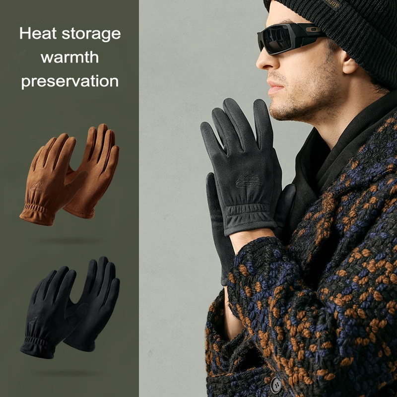 New Winter Keep Warm Touch Screen Plus Velvet Inside Suede Mens Gloves Fashion Simple Solid Thicken Man Outdoor Cycling Drive