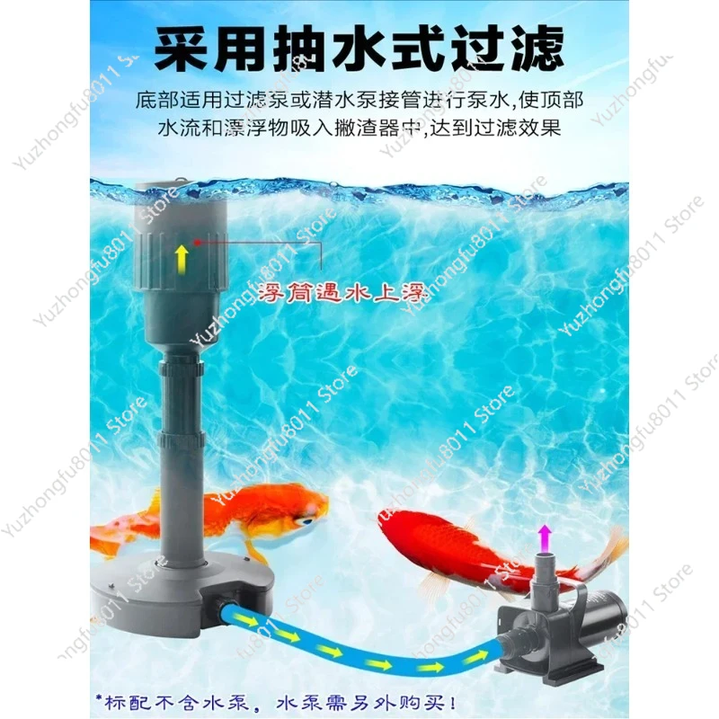 Automatic Fish Pond Skimmer Surface Garbage Collector with Oil Removal Film Koi Pond Cleaner - Lifting & Lowering Feature