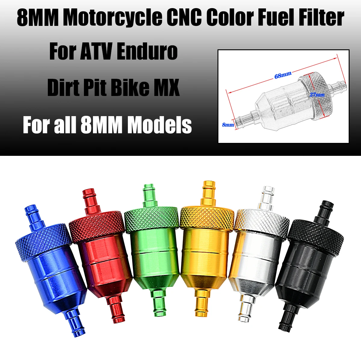 

Motocross 8mm CNC Aluminum Alloy Glass Motorcycle Gas Fuel Gasoline Oil Filter Moto Accessories For ATV Enduro Dirt Pit Bike MX