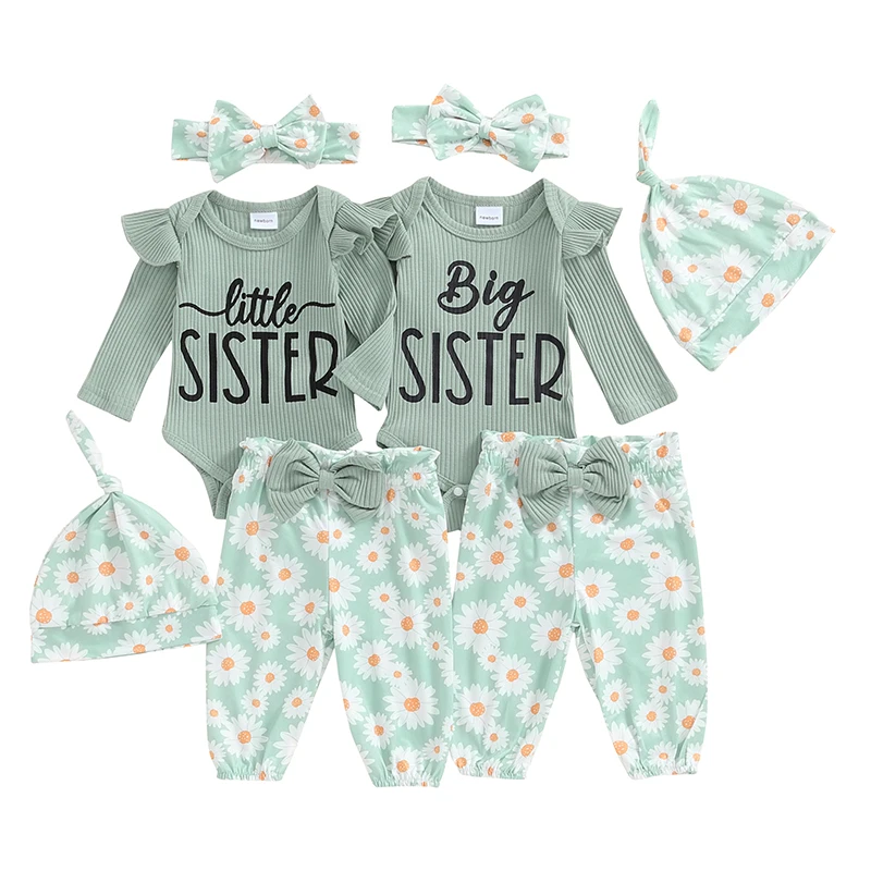 

Sister Matching Outfits Newborn Baby Girl Big Sis Lil Sis Romper Top Daisy Floral Pants Set Twins Girl Clothes