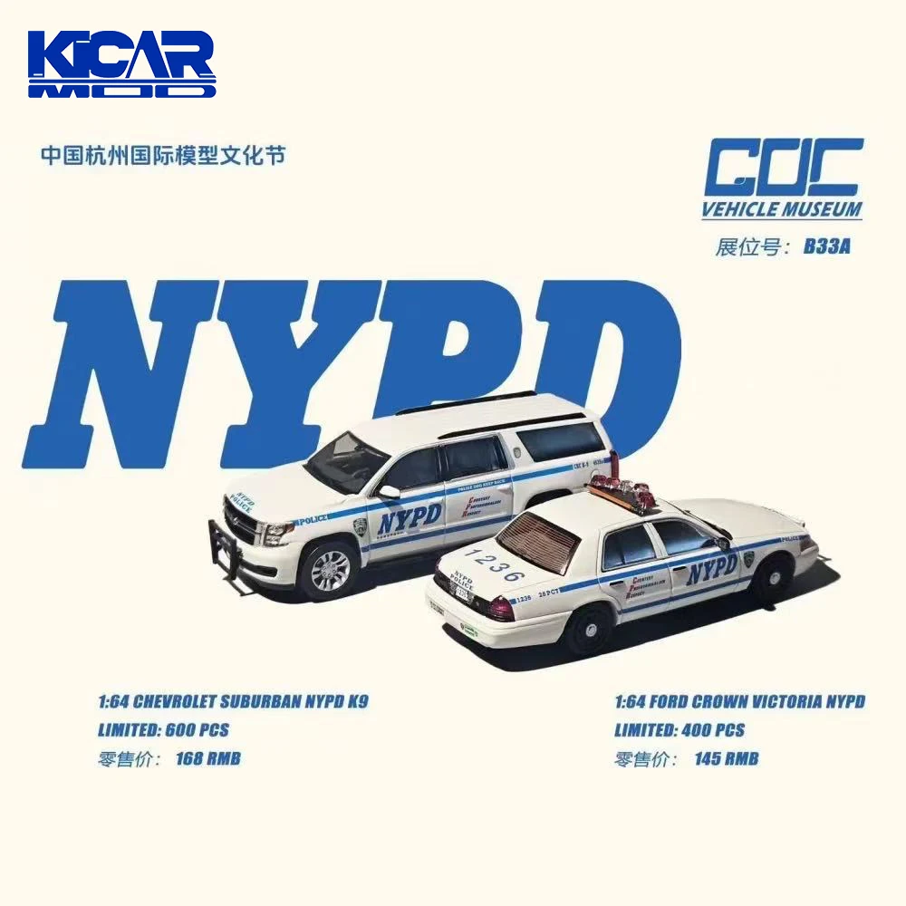 GOC 1/64 NYPD Model Car Vintage Cars Diecast Vehicle Collection Model With Display Case Gifts for Adults