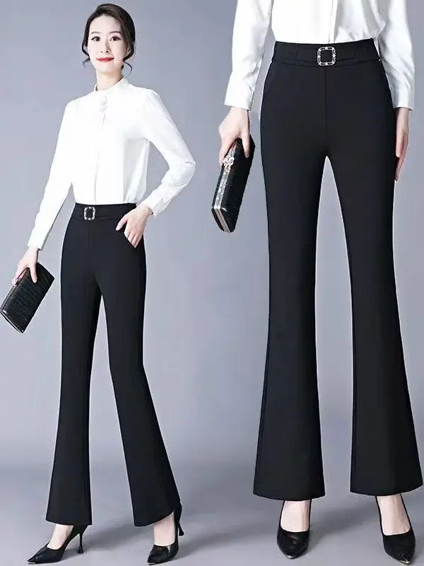 Slimming Wide Leg Pants for Middle-Aged Mothers Spring Autumn New Style Drapey Flared Pants Versatile plus Size Straight Cut