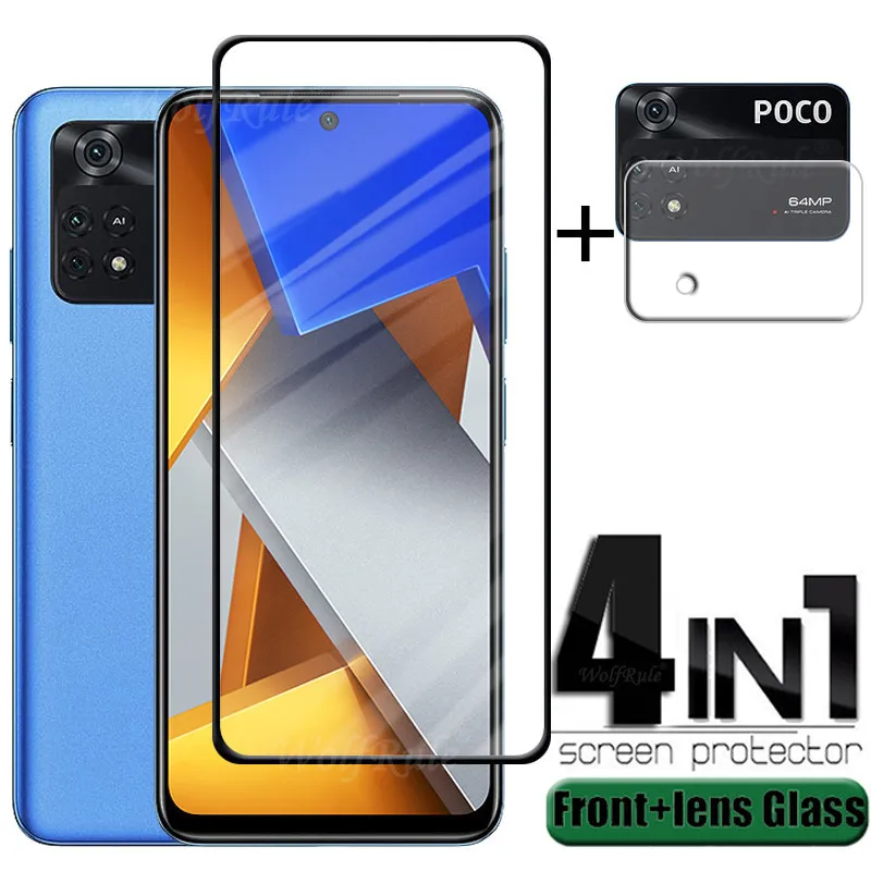 Full Cover Glass For Xiaomi Poco M4 Pro Glass For Poco M4 Pro 5G Phone Full Glue Screen Protector For Poco M3 M4 Pro Lens Glass