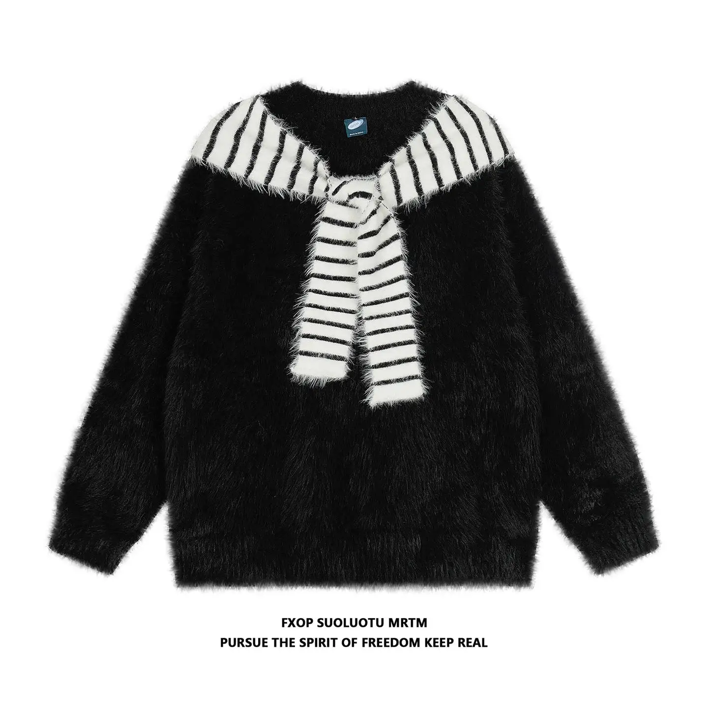 

Корейский полосатый свитер свободного кроя с круглым вырезом, вязаный, теплый, с длинными рукавами, для пар, повседневная одежда для мужчин