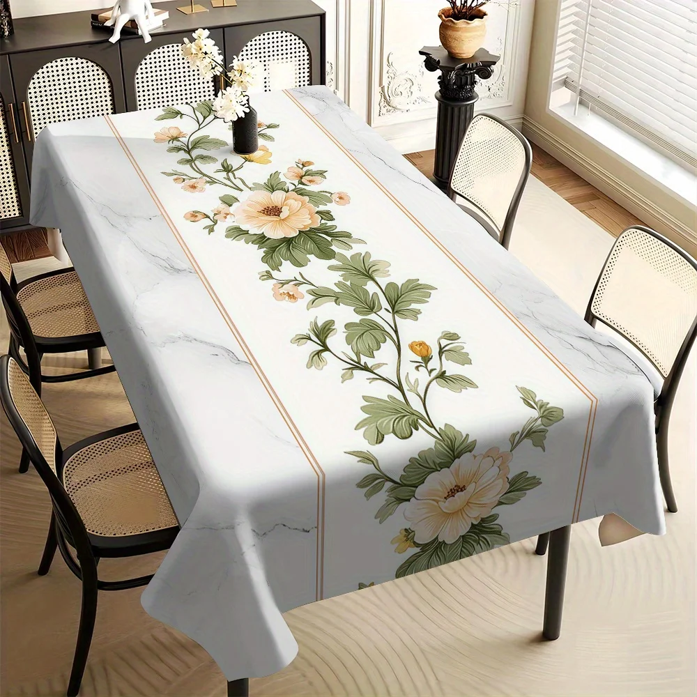 VIKAMA New Chinese-Style Floral Design Tablecloth, Water-Resistant And Dirt-Proof, For Dining Room, Cafe, And Kitchen Home Decor