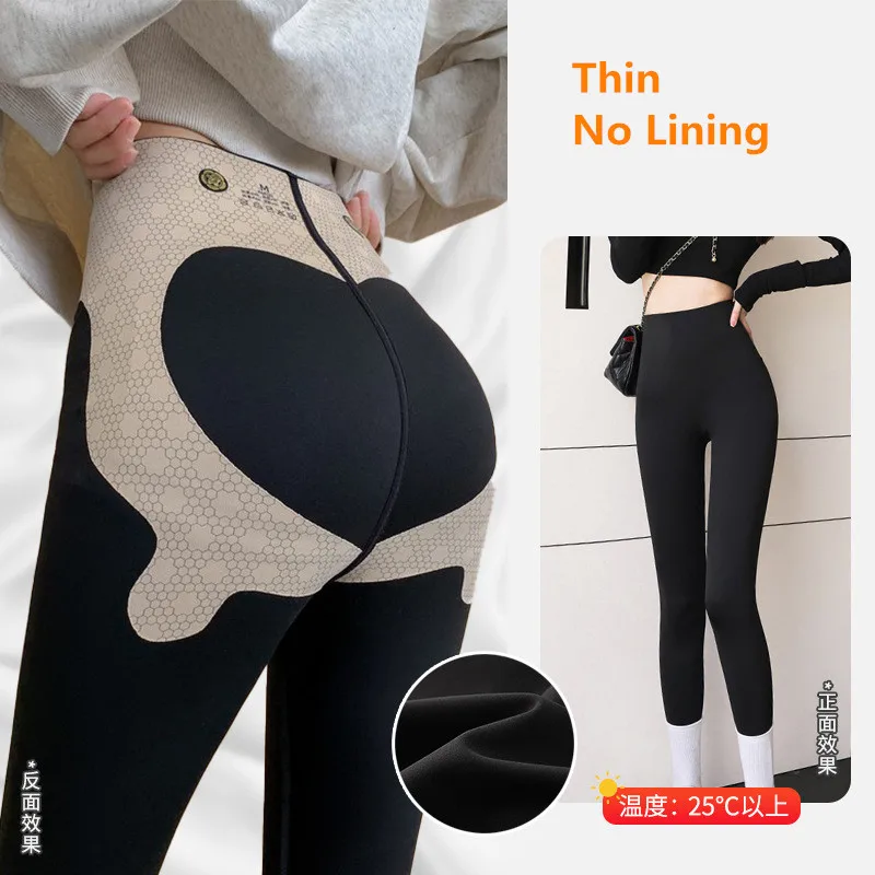 Size M-XXL Fit 40-80KG Women Shark Skin Leggings Cashmere Fleece Lining Winter Pants High Waist Hip Booty Lifting Slim Pants