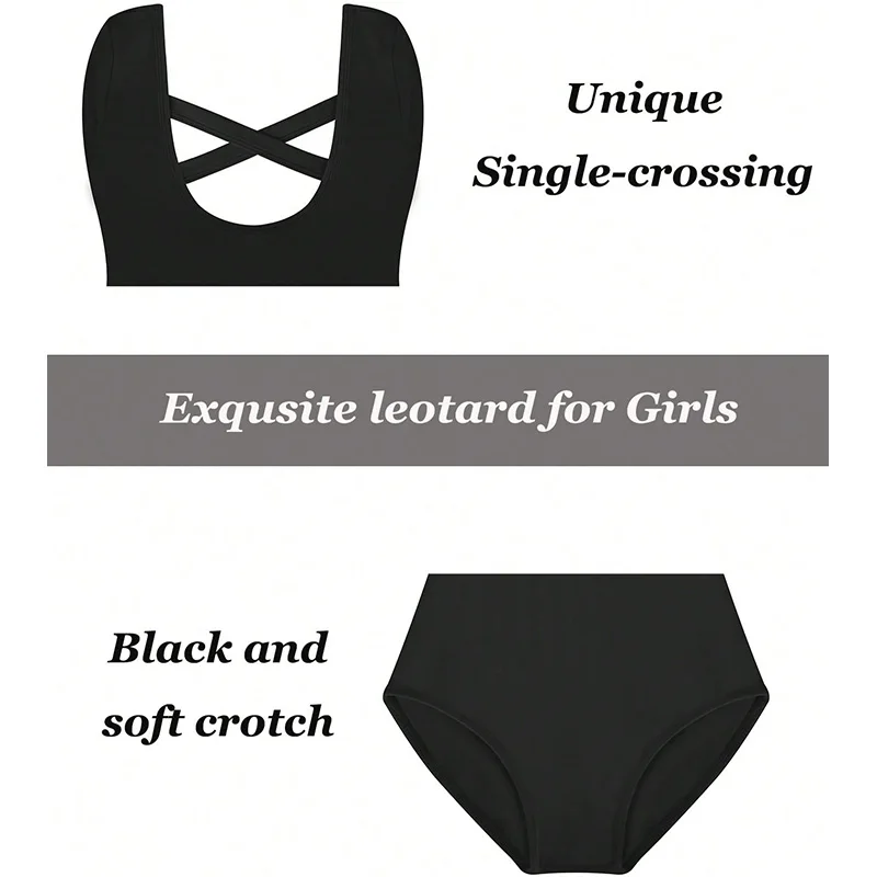 Girls Team Basic Long Sleeve Ballet Dance Leotards for girl Gymnastics Dance Tops with Crisscross Straps and Soft Lining