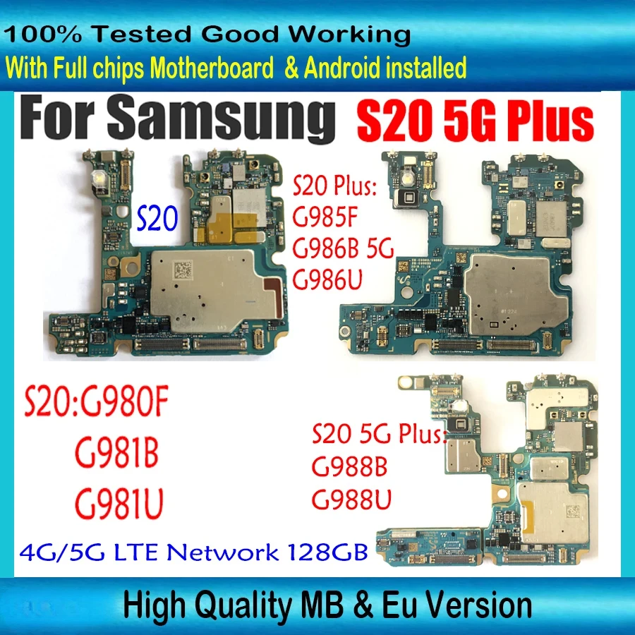 Материнская плата для Samsung Galaxy S20 Plus 5G G988B G988U S20 Plus G985F G986B G986U S20 G980F G980FD G981U G981B 128 ГБ