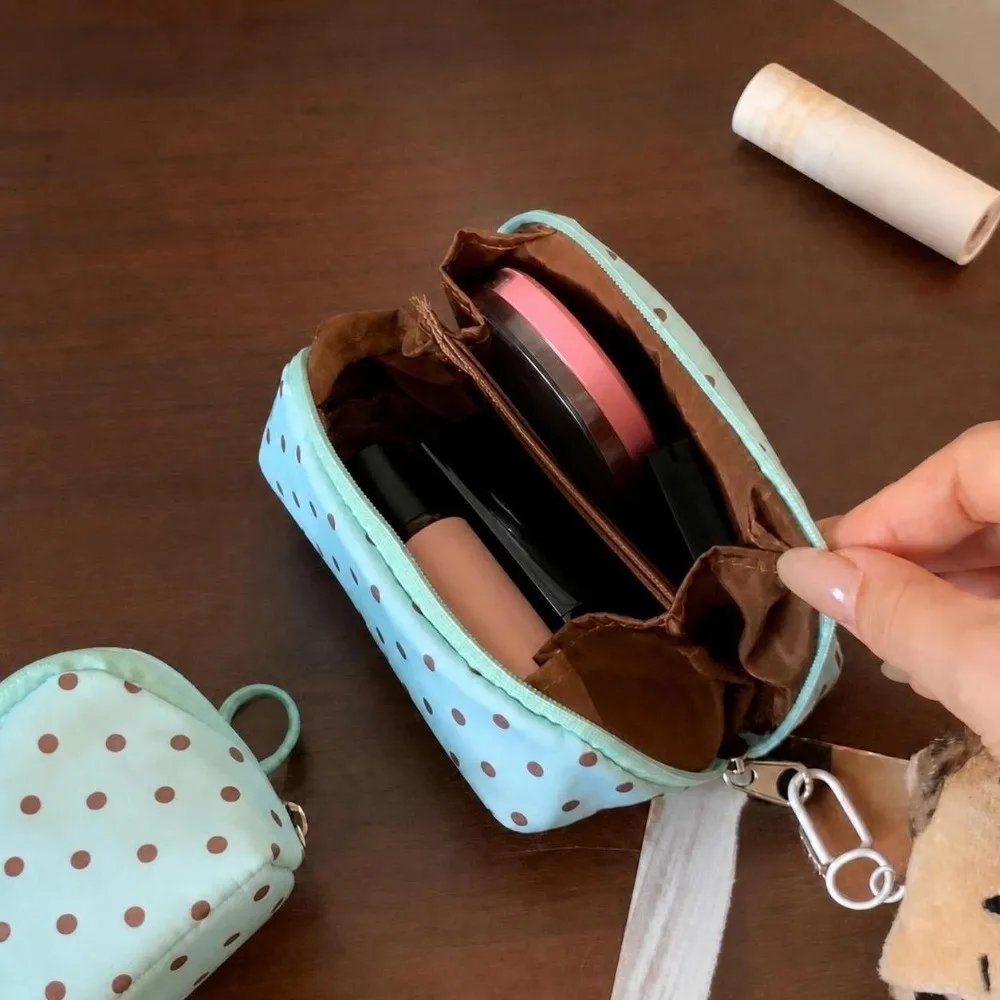 Korean Mint Green Small Makeup Bag Polka Dot Print Portable Lipstick Earphone Storage Bag Mini Cosmetic Pouch Women Girls