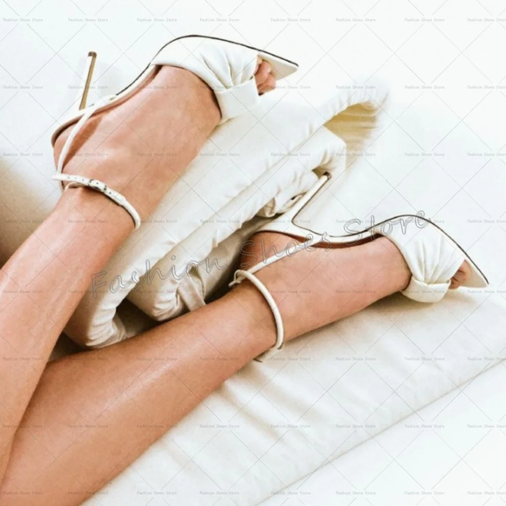 

White Ankle Strap Pointed Toe Sandals Stilettos High Heels High Heel Shoes for Women Fashion Heels 2025 New Zapatos Para Mujere