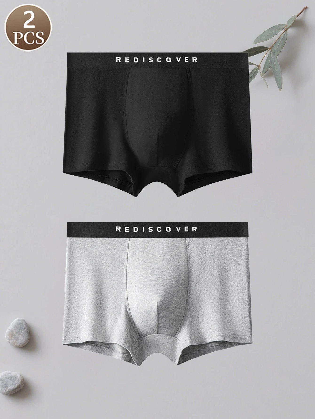 2-teilige Herren-Boxershorts – einfarbige Unterwäsche aus weicher Baumwolle, bequeme mittelhohe Badehose für den täglichen Gebrauch