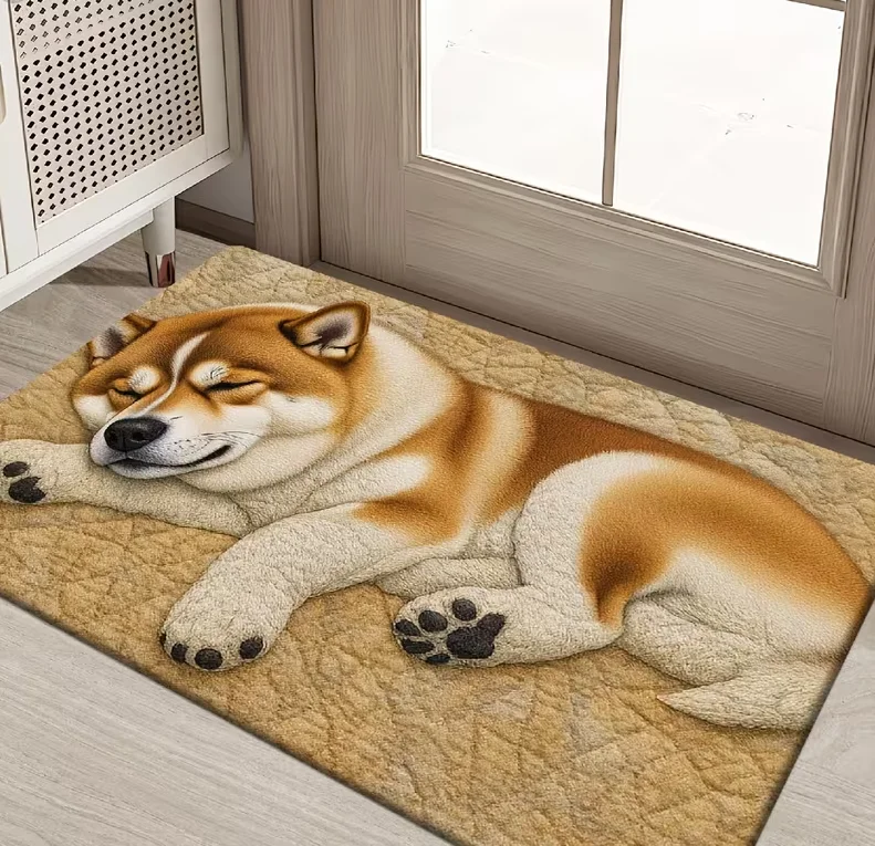 Die mit Shiba-Inu-Schlafmuster bedruckte Matte eignet sich für verschiedene Orte wie Schlafzimmer, Küchen. Es handelt sich um rutschfeste, maschinenwaschbare Matten