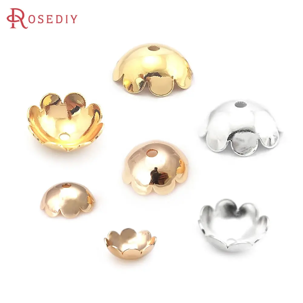 

20PCS 6MM 8MM 10MM 18K Gold Color or Silver Color Brass Flower Beads Caps Jewelry Making High Quality Diy Findings Accessories