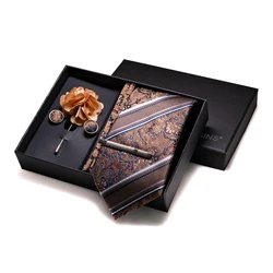 100% Silk Necktie Paisley Stripes Men's Ties 8cm Quality Business tie Handkerchief Cufflinks set Classic For Men Gft Box