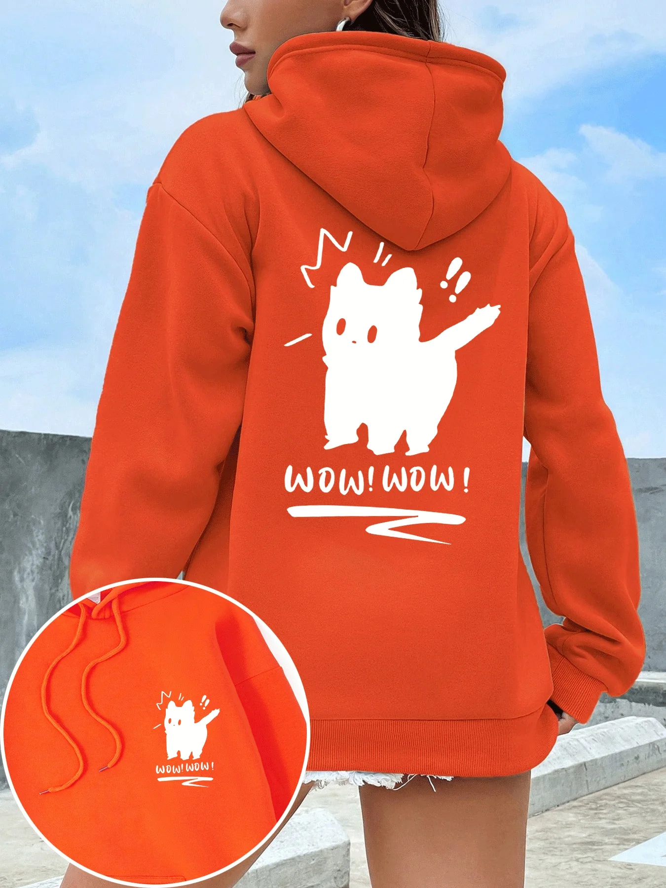 

Wow Cute Scared Black Cat Prints Hoodie Women Hip Hop All-Match Streetwear Casual Loose Hoodies Fleece Autumn Woman Clothing