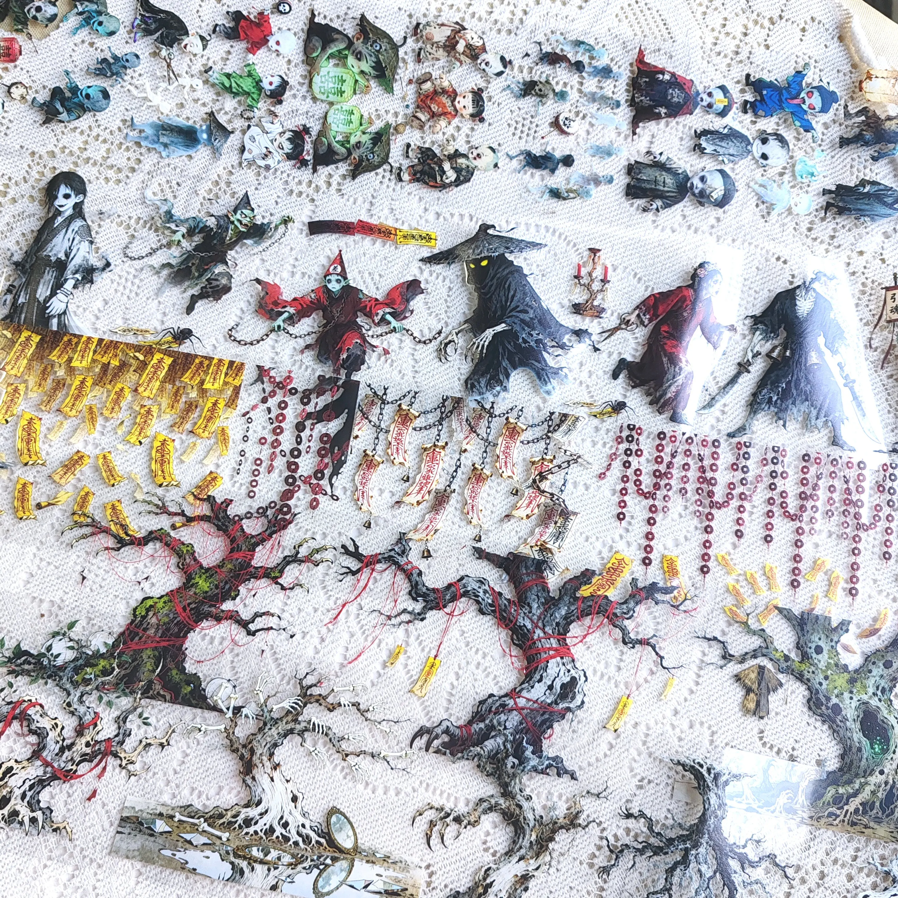 Pet Tape Journal Chinese Style Horror Little Ghost Evil Tree Binding Dark Collage Decoration Card Landscaping