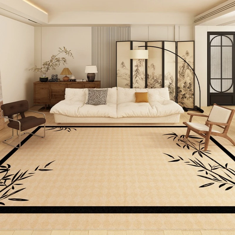 Chinese Retro Living Room Home Decoration Carpet Plant Bamboo Bedroom Bedside Carpet Beige Black Easy To Care Study Rug Alfombra