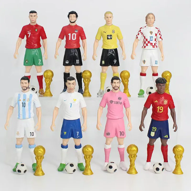 Juego de 8 Muñecos de Estrellas de Fútbol FIFA, C.Ronaldo, Messi, Mbappe, Figuras de Acción de Dibujos Animados, Accesorios para Coche, Regalos para Fanáticos del Fútbol
