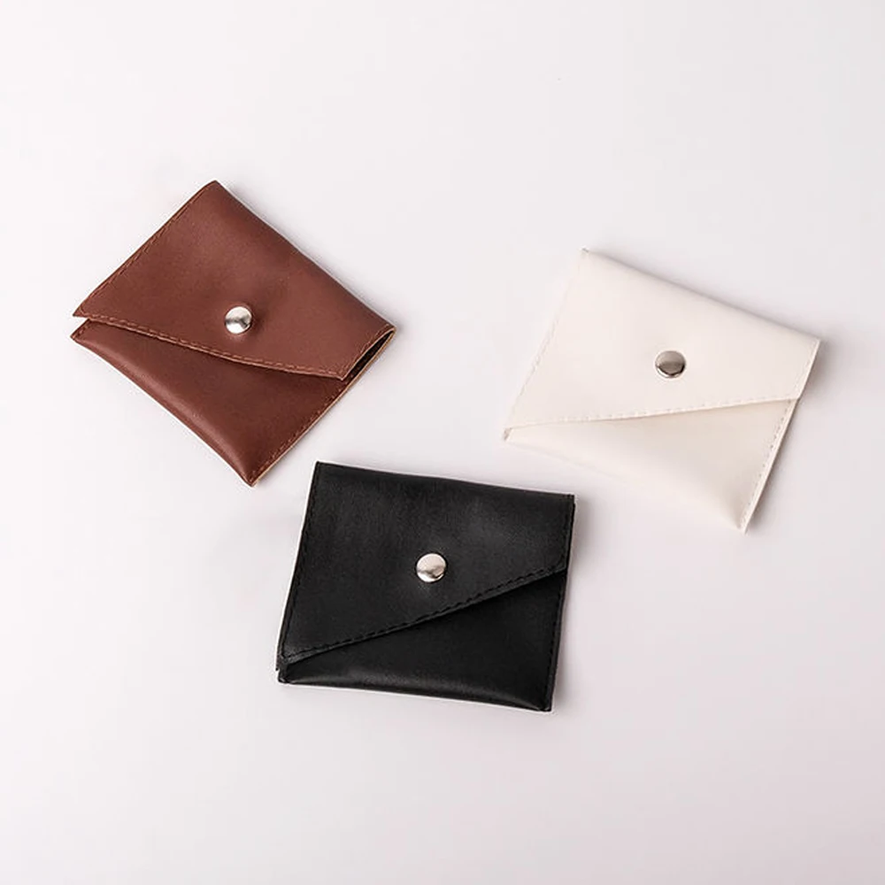 Custom logo button packaging jewellery pouch bags luxury faux PU leather jewelry pouch with flap