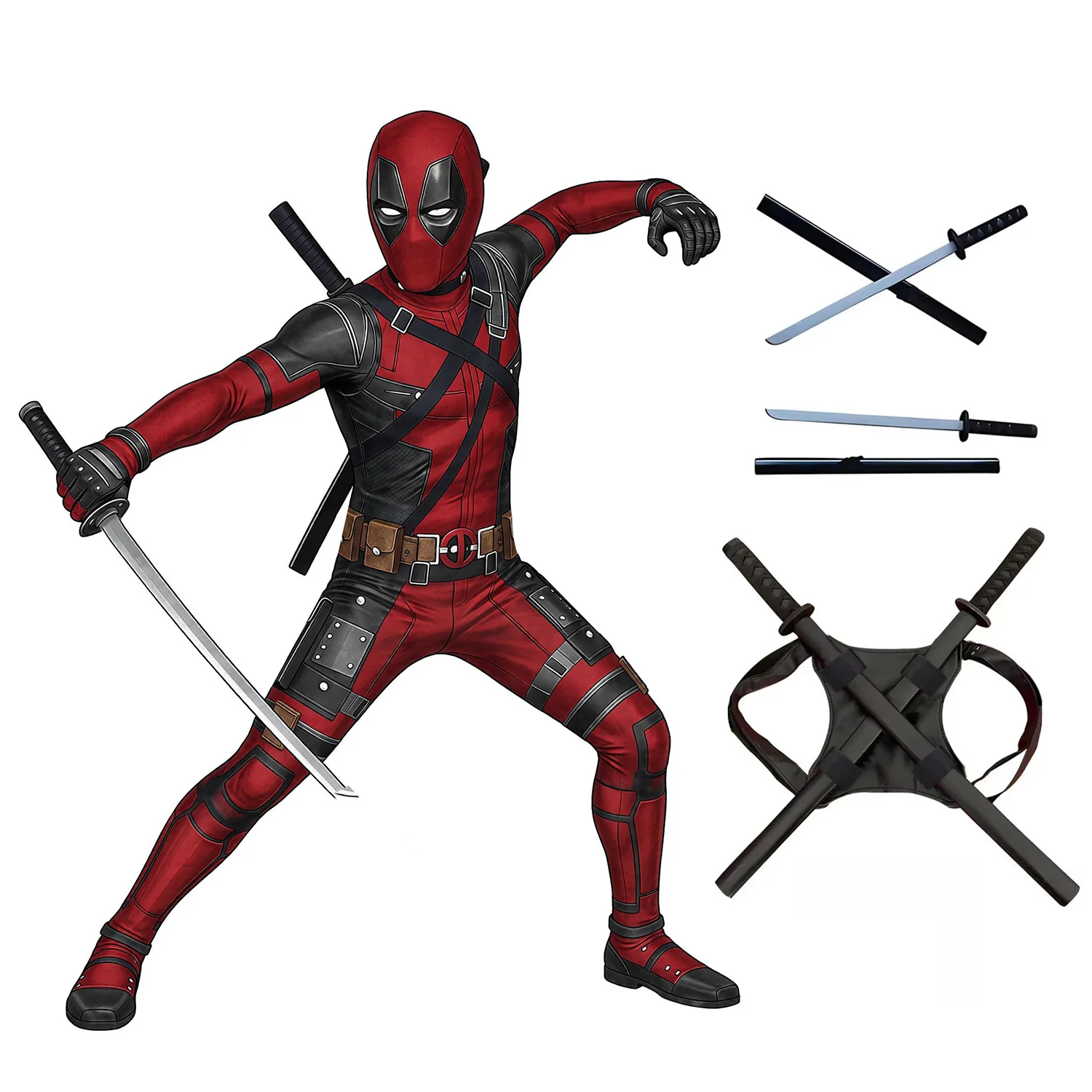 Fantasia de Cosplay Deadpool de Alta Qualidade, Traje de Filme, Conjunto de Espada, Presente para Festivais, Halloween e Natal