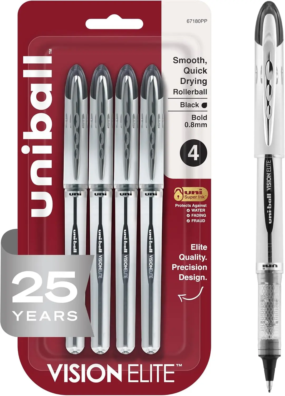 

Rollerball Pens Bold Point 0.8mm Black 4 Pack with Smooth Ink for Air Travel